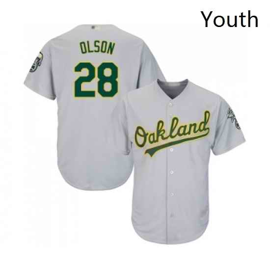 Youth Oakland Athletics 28 Matt Olson Replica Grey Road Cool Base Baseball Jersey